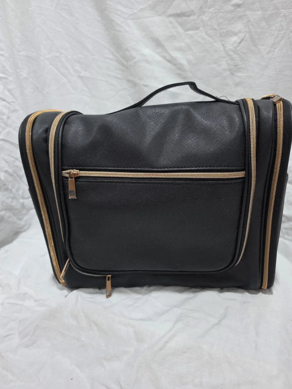 Black Travel Toiletry Bag with Gold Accents